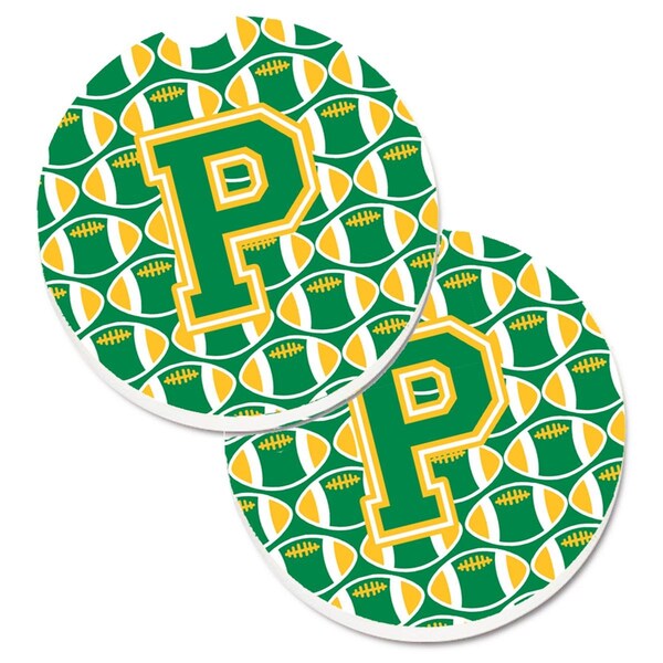 Carolines Treasures Letter P Football Green and Gold Cup Holder Car Coaster, PK2 CJ1069-PCARC - main